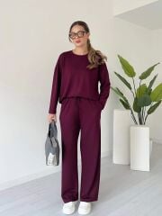 Premium Serisi Modal Kumaş Bisiklet Yaka Uzun Kol Bordo Alt-Üst Takım