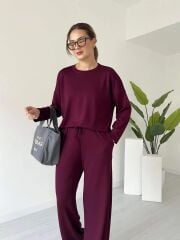 Premium Serisi Modal Kumaş Bisiklet Yaka Uzun Kol Bordo Alt-Üst Takım