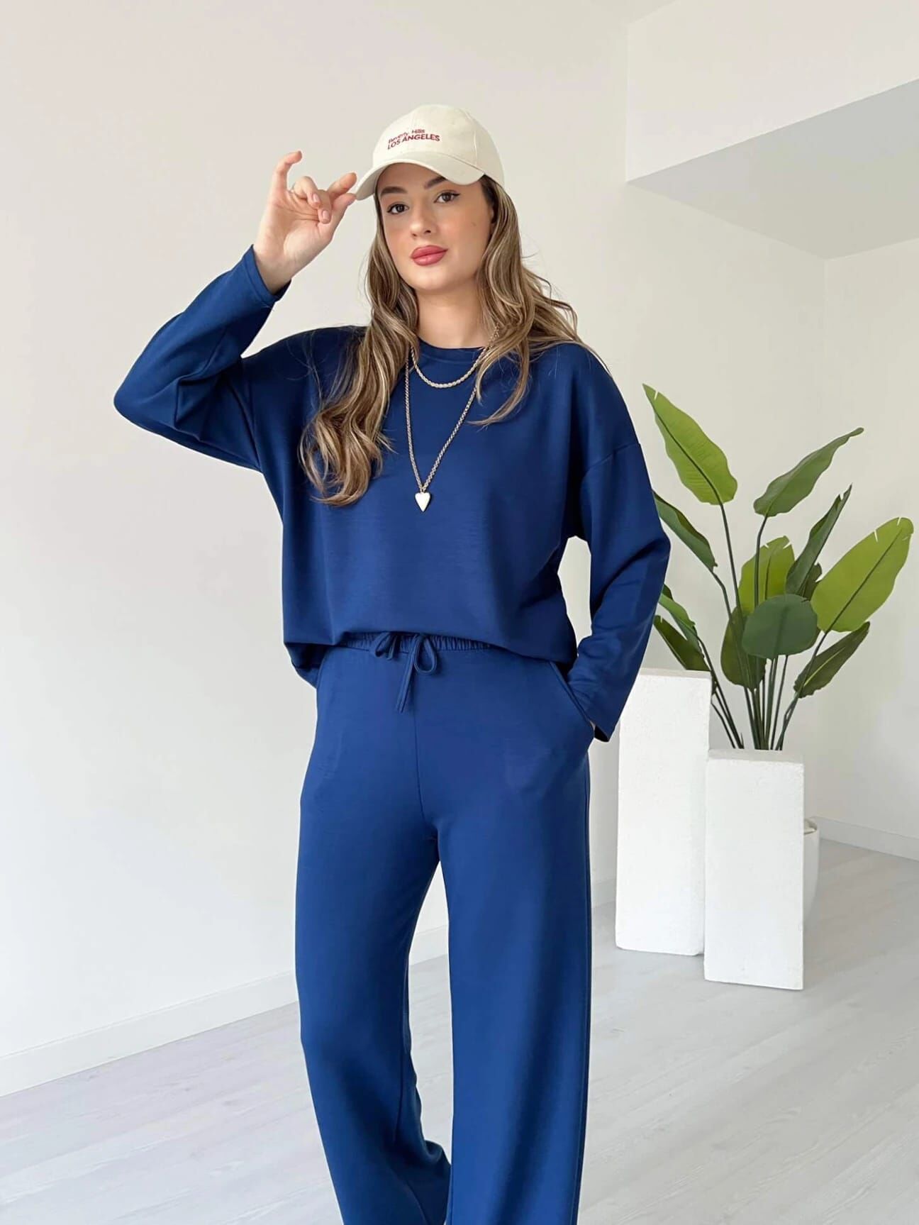 Premium Serisi Modal Kumaş Bisiklet Yaka Uzun Kol Lacivert Alt-Üst Takım