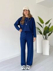 Premium Serisi Modal Kumaş Bisiklet Yaka Uzun Kol Lacivert Alt-Üst Takım