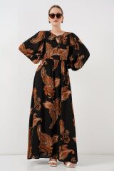 Balon Kol Uzun Tesettür Elbise 2464 - M. Taba