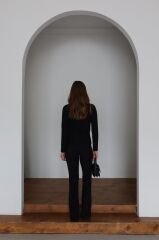 Premium Serisi Düğme Detay Uzun Kol Siyah İkili Takım