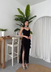 Ples Yırtmaç Detaylı Elbise