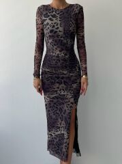 Gena Tül Midi Boy Elbise