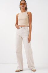 Bol Paça Yüksek Bel Palazzo Kot Pantolon 6656 - Ekru