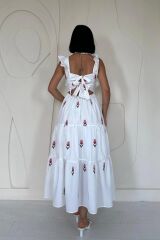 Kırmızı Sıfır Kol Fırfırlı Elbise