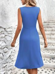 Kadın Askılı V Yakalı önde çapraz Detaylı Janjan Krep Elbise