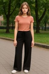 Kadın Beli Lastikli Pol Paça Pantolon