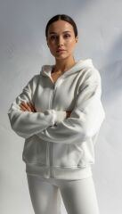 Premium Serisi 3 İplik Kapşonlu Oversize Beyaz Sweat-shirt