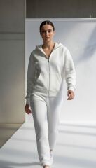 Premium Serisi 3 İplik Kapşonlu Oversize Beyaz Sweat-shirt