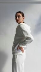 Premium Serisi 3 İplik Kapşonlu Oversize Beyaz Sweat-shirt