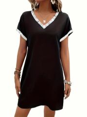 Kadın Kısa Kollu V Yakalı Janjan Krep Elbise