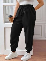 Kadın Beli Lastikli Önden Bağcıklı İki İplik Kumaş Alt Eşofman