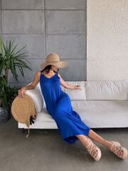 Kadın çan Dokuma Kumaş V Yaka Asimetrik Kesim Elbise