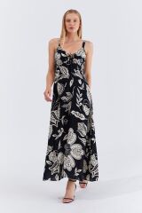 Askılı Viscon Elbise - Siyah