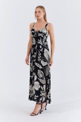 Askılı Viscon Elbise - Siyah