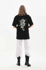 Unisex Baskılı Oversize T-Shirt - Siyah