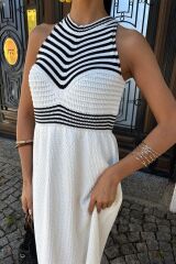 Roba Çizgili Uzun Triko Elbise 2858