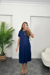 Kadın Kısa Kollu Yırtmaç Detaylı Salaş Viskon Elbise