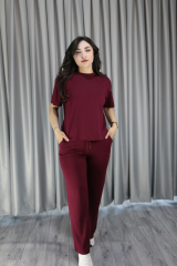 Bisiklet Yaka Modal Kumaş Premium Kalite Bordo Alt Üst