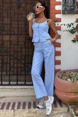 Kalın Askılı Bluz Pantolon Keten Takım 10187