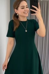 Kadın Kısa Kollu Bisiklet Yaka Maksi Boy Ithal Krep Elbise