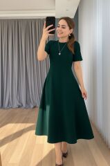 Kadın Kısa Kollu Bisiklet Yaka Maksi Boy Ithal Krep Elbise