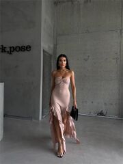 STRABLEZ SANDY ELBİSE YANLARI KATLI - Bej