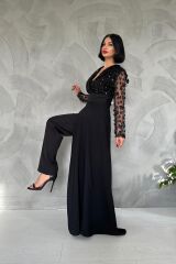 Siyah Kolları Tül Etekli Tulum