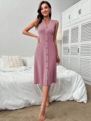 Kadın V Yakalı önden Düğmeli Kaşkorse Elbise