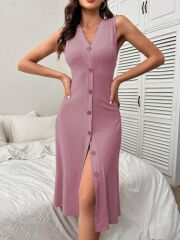 Kadın V Yakalı önden Düğmeli Kaşkorse Elbise