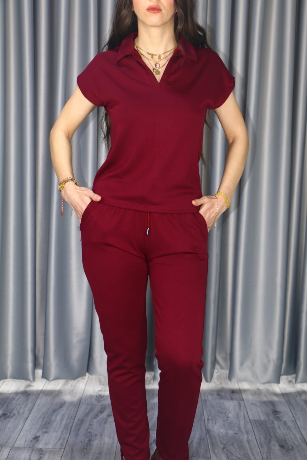 Polo Yaka Modal Kumaş Premium kalite Bordo Alt Üst Takım