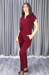 Polo Yaka Modal Kumaş Premium kalite Bordo Alt Üst Takım