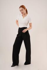 Bol Paça Yandan Fermuarlı Siyah Kumaş Pantolon