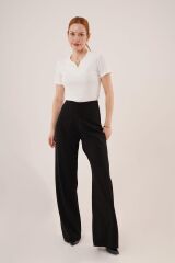 Bol Paça Yandan Fermuarlı Siyah Kumaş Pantolon
