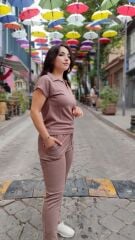 Polo Yaka Modal Kumaş Premium kalite Vizon Alt Üst Takım