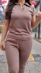 Polo Yaka Modal Kumaş Premium kalite Vizon Alt Üst Takım