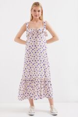 2237 Desenli Askılı Viskon Elbise - Lila