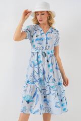 Desenli Kısa Kol Elbise 2558 - Mavi