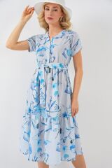 Desenli Kısa Kol Elbise 2558 - Mavi