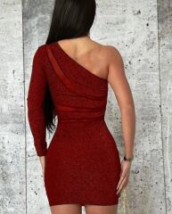 Kadın Omuz Dekolteli Beli Tül Detay Fırsat ürün Mini Elbise