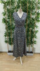 Kadın Kısa Kollu Kruvaze Yakalı çiçek Desenli Belden Lastikli Süprem Uzun Elbise