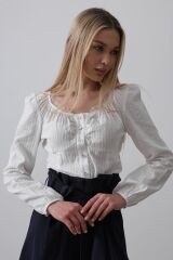 Bisiklet Yaka Bluz - Beyaz