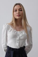 Bisiklet Yaka Bluz - Beyaz