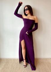 Kadın Bacak Dekolteli Staplez Kol Eldiven Detay Fırsat ürün Elbise