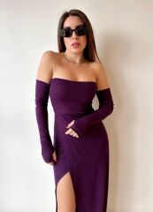 Kadın Bacak Dekolteli Staplez Kol Eldiven Detay Fırsat ürün Elbise