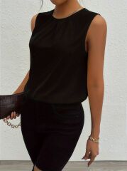 Kadın Askılı Yuvarlak Büzgü Yaka Sandy Bluz