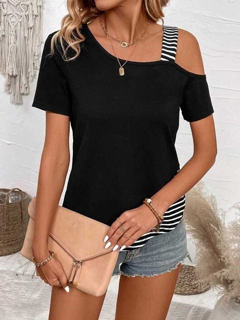 Kadın Kısa Kollu Omuzdan Askılı Viskon Bluz