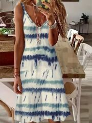 Kadın Ip Askılı V Yakalı Karışık Renkli Süprem Elbise