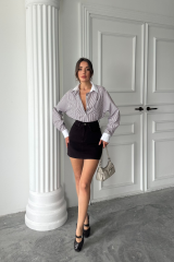 YAKA VE MANŞET BEYAZBOYFRİEND ÇİZGİLİPOPLİN GÖMLEK - Kahverengi